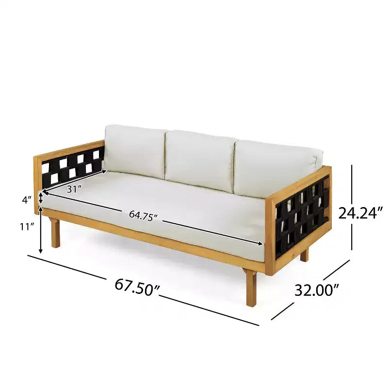 Christopher Knight Home Marsh Patio Modern Acacia Wood Juego de sala de estar de 2 piezas con sofá de 3 plazas de cuerda y mesa de centro