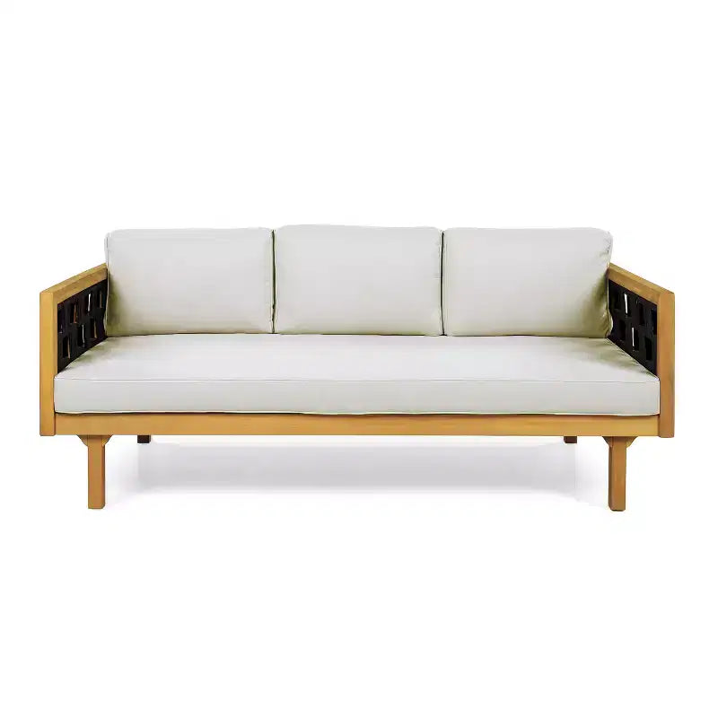 Christopher Knight Home Marsh Patio Modern Acacia Wood Juego de sala de estar de 2 piezas con sofá de 3 plazas de cuerda y mesa de centro