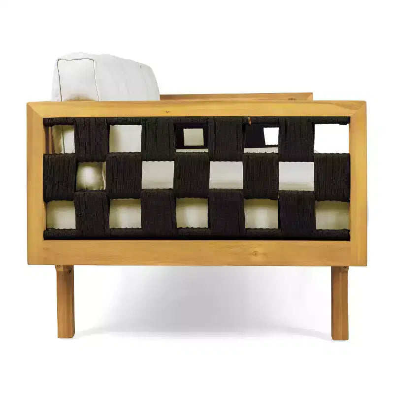 Christopher Knight Home Marsh Patio Modern Acacia Wood Juego de sala de estar de 2 piezas con sofá de 3 plazas de cuerda y mesa de centro