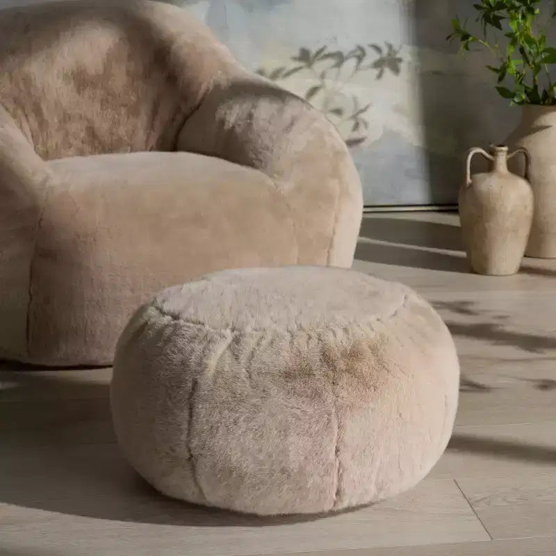 Puf Otomano Redondo, Crema, 100% Poliéster, Capacidad de 125 kg, Hecho en EE. UU.
