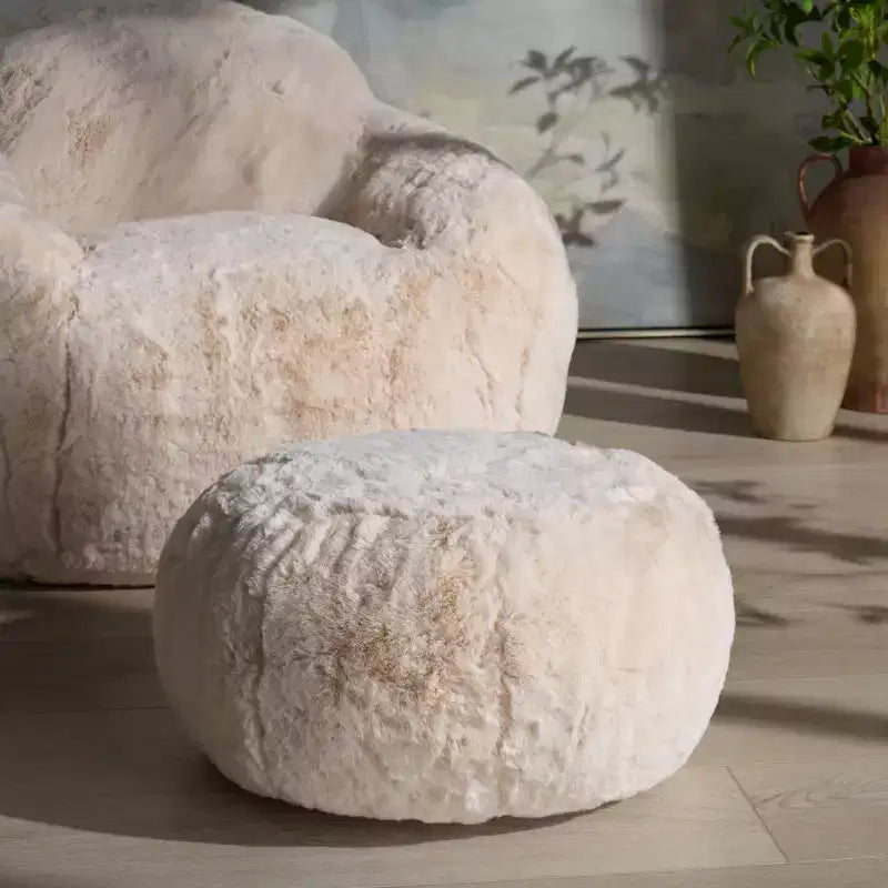 Puf Otomano Redondo, Crema, 100% Poliéster, Capacidad de 125 kg, Hecho en EE. UU.