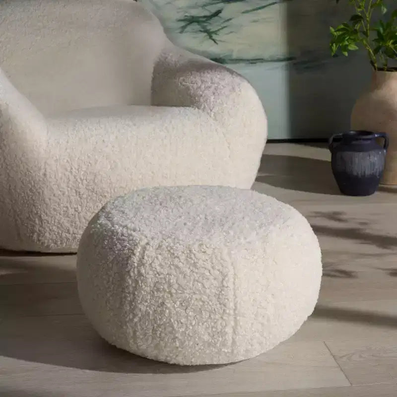 Puf Otomano Redondo, Crema, 100% Poliéster, Capacidad de 125 kg, Hecho en EE. UU.