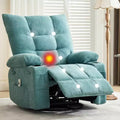 Swivel Rocker Recliner Chair with Heat & Massage - 360 Rocking Lazy Boy Recliner with Cup Holders & Side Pocket - Ergonomic Single Sofa, Blue