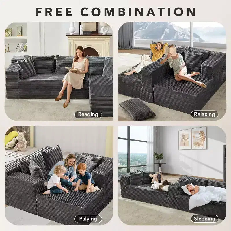 DobleePy 106 Reversible Sectional Sofa, L-Shaped Cloud Couch with Oversized Chaise, 3-Seat Memory Foam Sofa, No Tools Assembly, Right Facing
