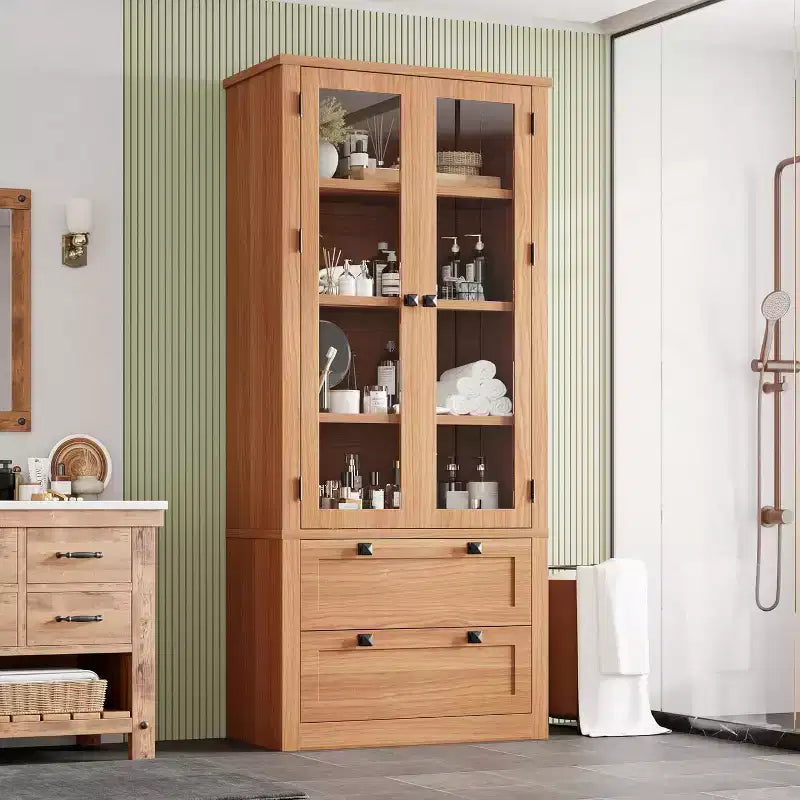 Armario de almacenamiento de despensa de cocina de 72", despensa moderna estilo casa de campo con 2 cajones grandes y estantes ajustables, alacena de cocina independiente para comedor
