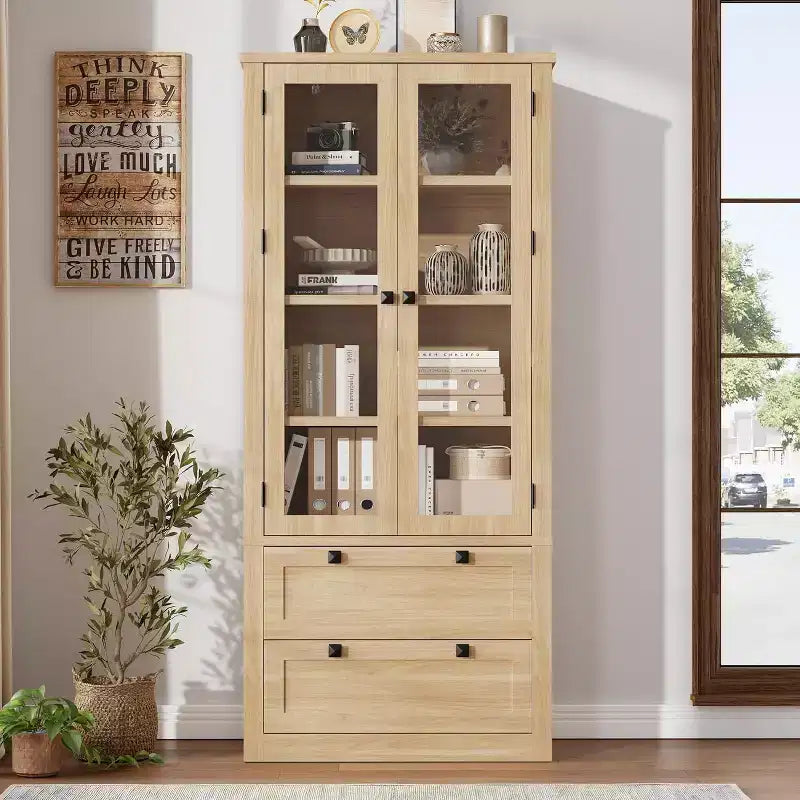 Armario de almacenamiento de despensa de cocina de 72", despensa moderna estilo casa de campo con 2 cajones grandes y estantes ajustables, alacena de cocina independiente para comedor
