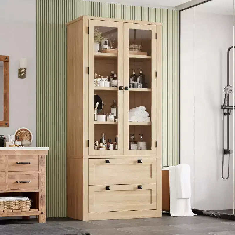 Armario de almacenamiento de despensa de cocina de 72", despensa moderna estilo casa de campo con 2 cajones grandes y estantes ajustables, alacena de cocina independiente para comedor