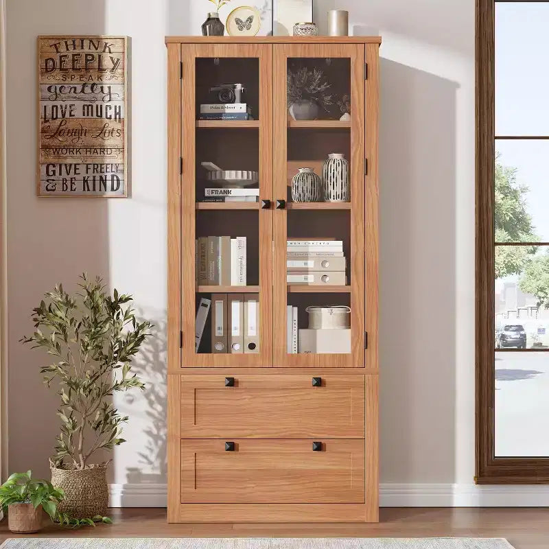 Armario de almacenamiento de despensa de cocina de 72", despensa moderna estilo casa de campo con 2 cajones grandes y estantes ajustables, alacena de cocina independiente para comedor
