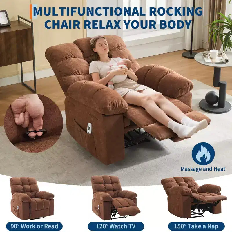 Massage & Heating Recliner Chair for Adults, 150 Manual Oversized Overstuffed Single Sofa, Extra Wide Plush Seat, Living Room & Home Theater