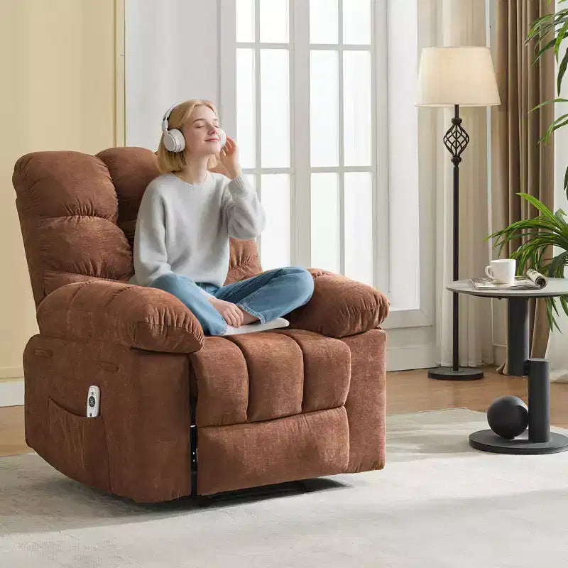 Massage & Heating Recliner Chair for Adults, 150 Manual Oversized Overstuffed Single Sofa, Extra Wide Plush Seat, Living Room & Home Theater