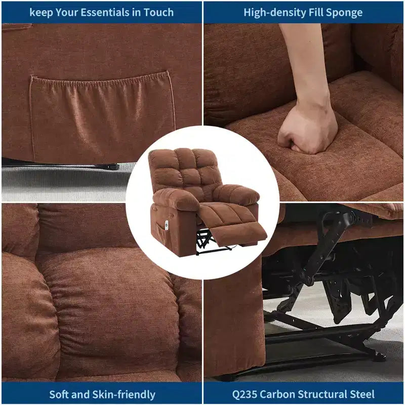 Massage & Heating Recliner Chair for Adults, 150 Manual Oversized Overstuffed Single Sofa, Extra Wide Plush Seat, Living Room & Home Theater