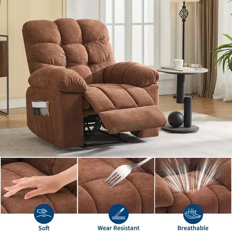 Massage & Heating Recliner Chair for Adults, 150 Manual Oversized Overstuffed Single Sofa, Extra Wide Plush Seat, Living Room & Home Theater