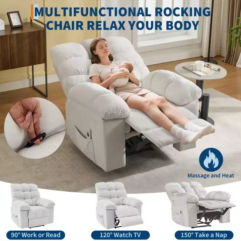 Massage & Heating Recliner Chair for Adults, 150 Manual Oversized Overstuffed Single Sofa, Extra Wide Plush Seat, Living Room & Home Theater