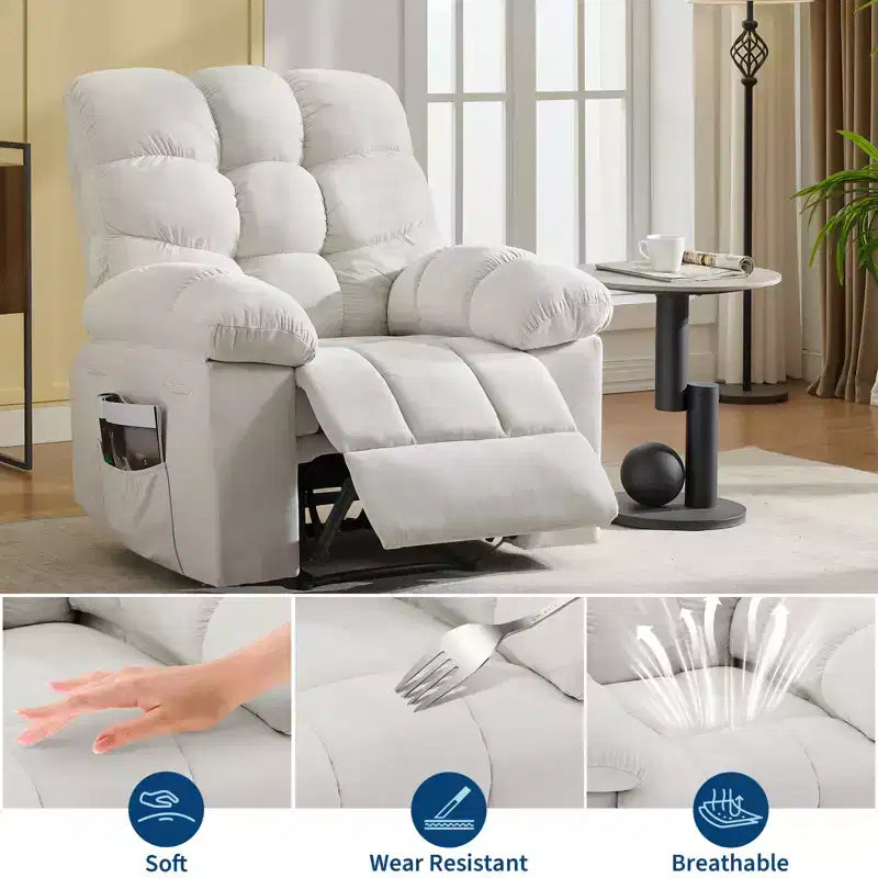 Massage & Heating Recliner Chair for Adults, 150 Manual Oversized Overstuffed Single Sofa, Extra Wide Plush Seat, Living Room & Home Theater