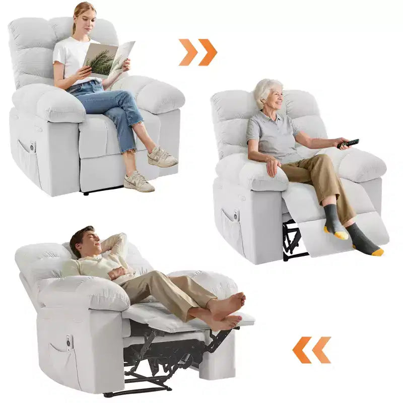 Massage & Heating Recliner Chair for Adults, 150 Manual Oversized Overstuffed Single Sofa, Extra Wide Plush Seat, Living Room & Home Theater