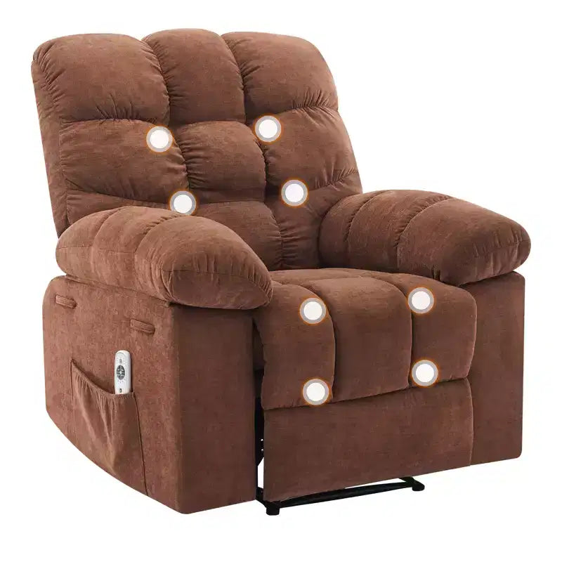 Sillón reclinable de masaje y calefacción para adultos, sofá individual manual de gran tamaño con sobrecarga 150, asiento extra ancho de felpa, sala de estar y cine en casa