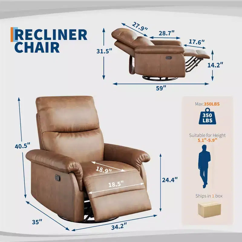 360 Swivel Rocker Glider Recliner Chair, PU Leather Nursery Sofa with Deep Padded Seat & Armrests for Living Room, Bedroom & Nursery
