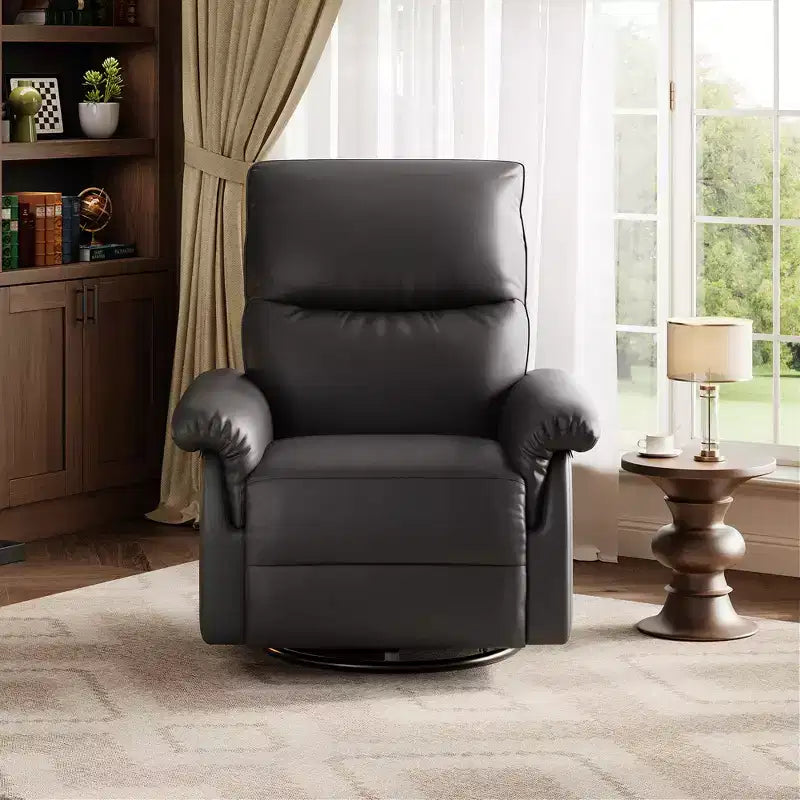 360 Swivel Rocker Glider Recliner Chair, PU Leather Nursery Sofa with Deep Padded Seat & Armrests for Living Room, Bedroom & Nursery