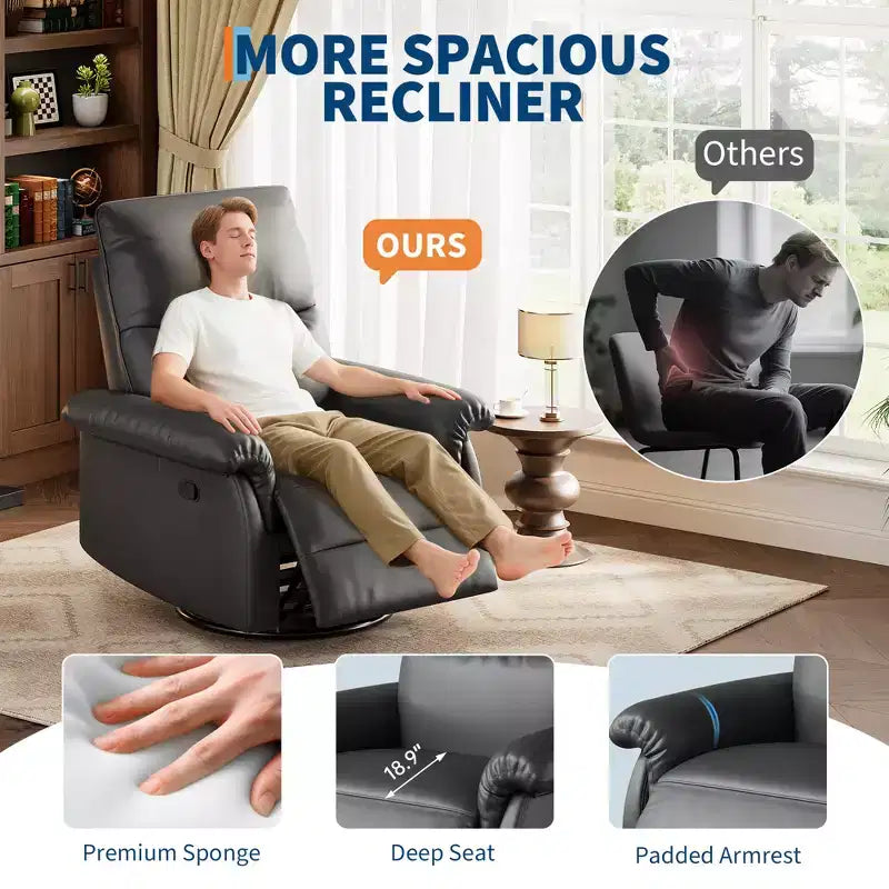 360 Swivel Rocker Glider Recliner Chair, PU Leather Nursery Sofa with Deep Padded Seat & Armrests for Living Room, Bedroom & Nursery