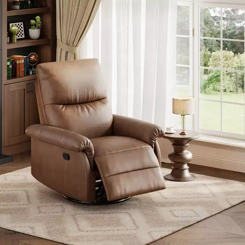 Sillón reclinable giratorio 360 mecedora con planeador, sofá de guardería de cuero PU con asiento y reposabrazos acolchados para sala de estar, dormitorio y guardería