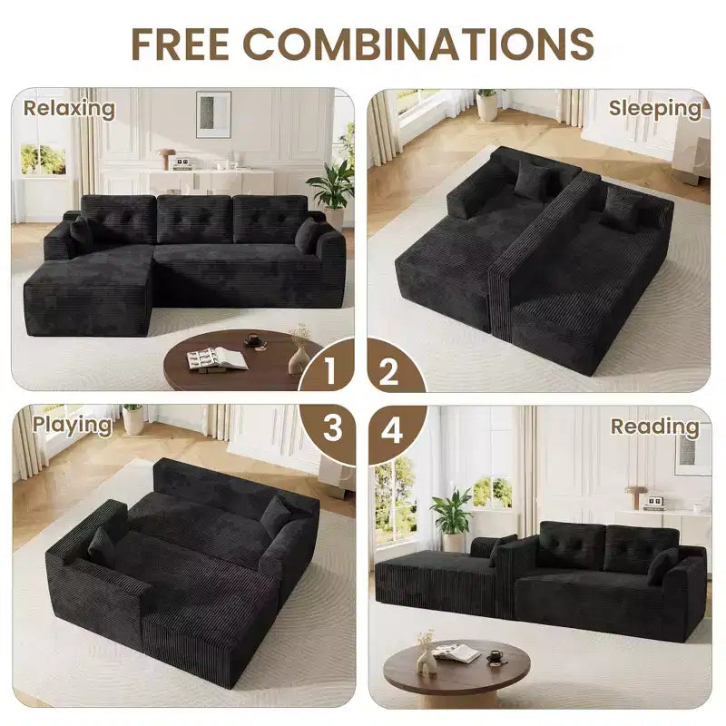 Modular Sectional Sofa, 105'' Soft Couch Sofa Bed for Living Room, Sectional Couch with Oversized Chaise