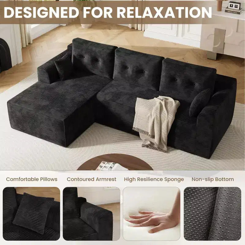 Modular Sectional Sofa, 105'' Soft Couch Sofa Bed for Living Room, Sectional Couch with Oversized Chaise