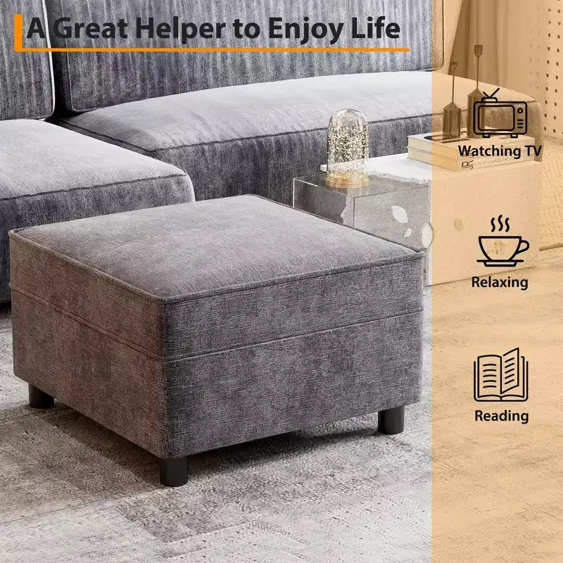 Modular 1 Seat Sofa, Chenille Single Chair with Storage Seat, Modular Sectional Unit for Modular Sectional Sofa Couch, Free Combination, Light Grey