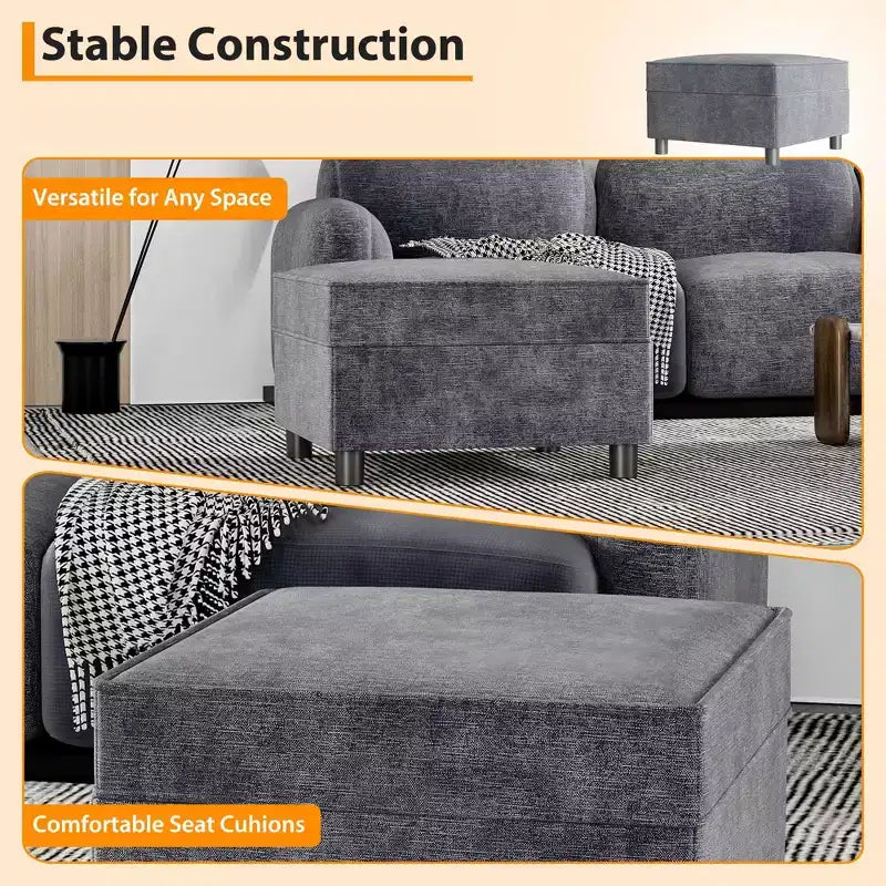 Modular 1 Seat Sofa, Chenille Single Chair with Storage Seat, Modular Sectional Unit for Modular Sectional Sofa Couch, Free Combination, Light Grey