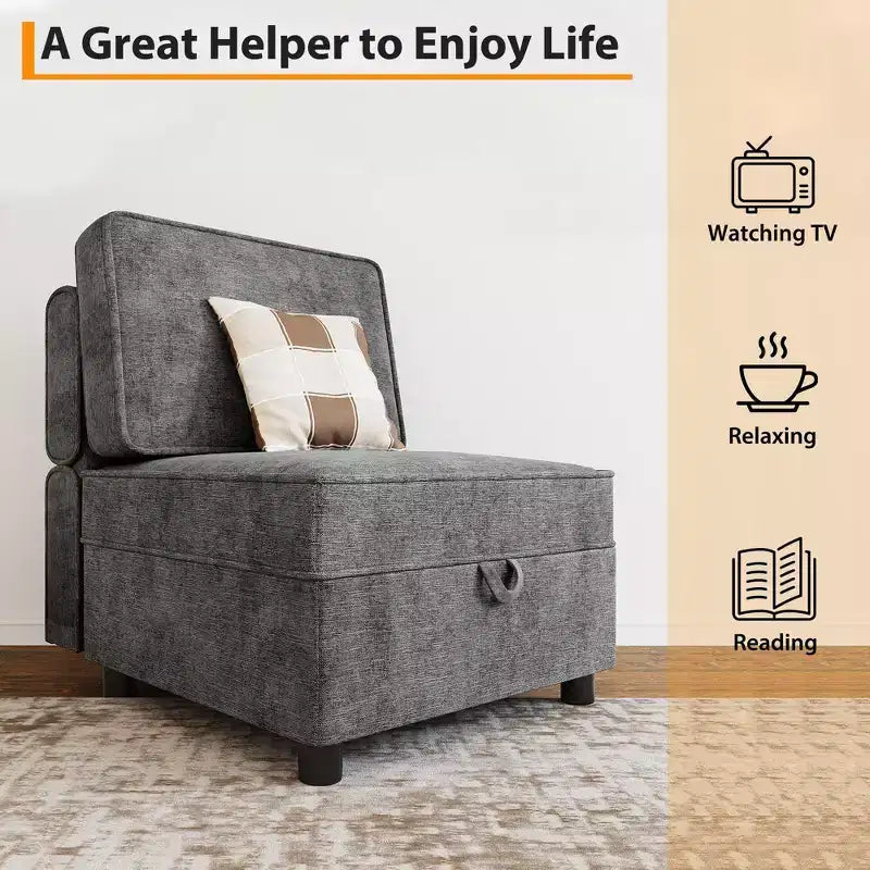 Modular 1 Seat Sofa, Chenille Single Chair with Storage Seat, Modular Sectional Unit for Modular Sectional Sofa Couch, Free Combination, Light Grey