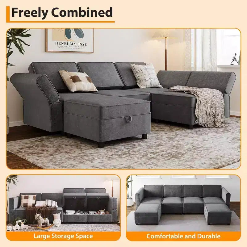 Modular 1 Seat Sofa, Chenille Single Chair with Storage Seat, Modular Sectional Unit for Modular Sectional Sofa Couch, Free Combination, Light Grey