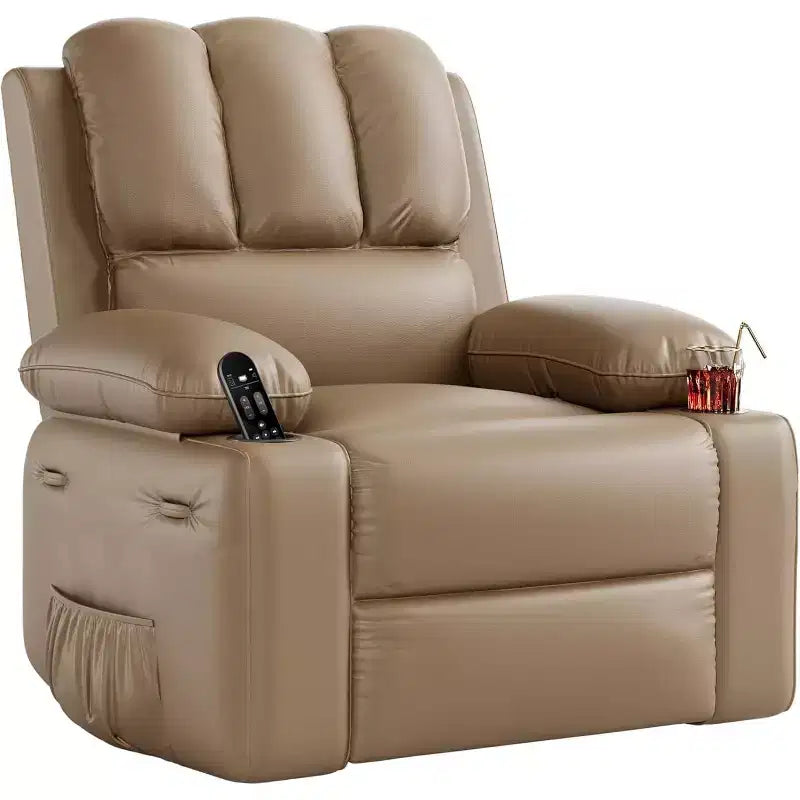 22in Rocker Swivel Recliner Chair, PU Leather Lazy Recliner W/ 1.5X Sponge, Cup Holder & Side Pockets, 360 Swivel for Living Room, Bedroom, Nursery
