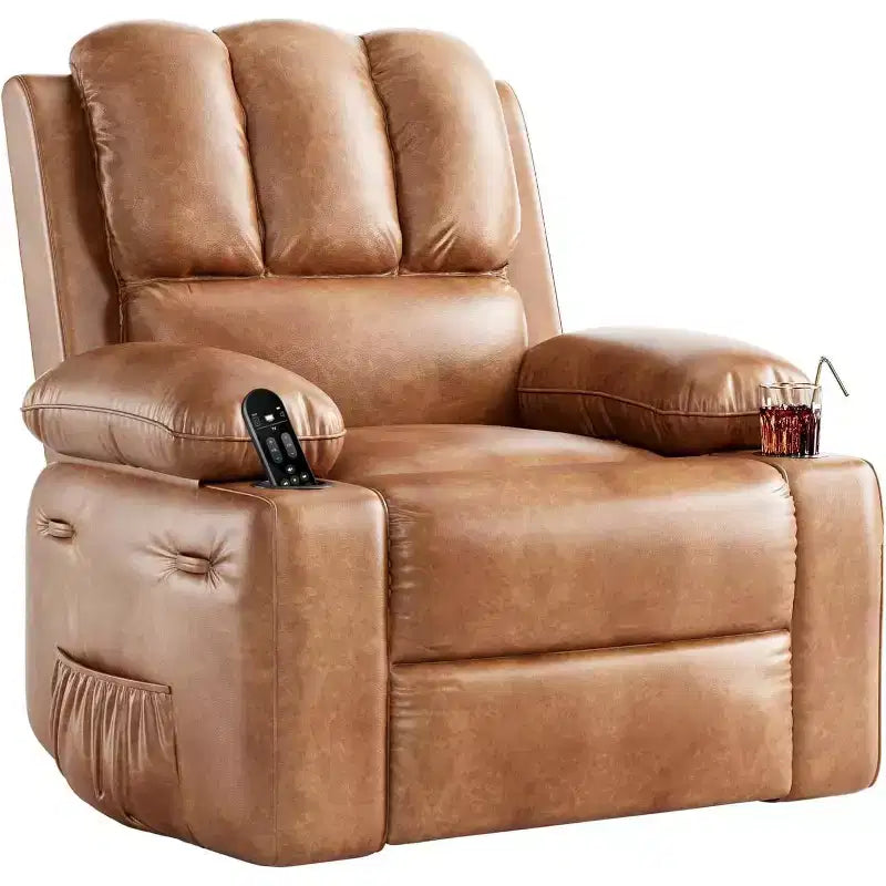 22in Rocker Swivel Recliner Chair, PU Leather Lazy Recliner W/ 1.5X Sponge, Cup Holder & Side Pockets, 360 Swivel for Living Room, Bedroom, Nursery