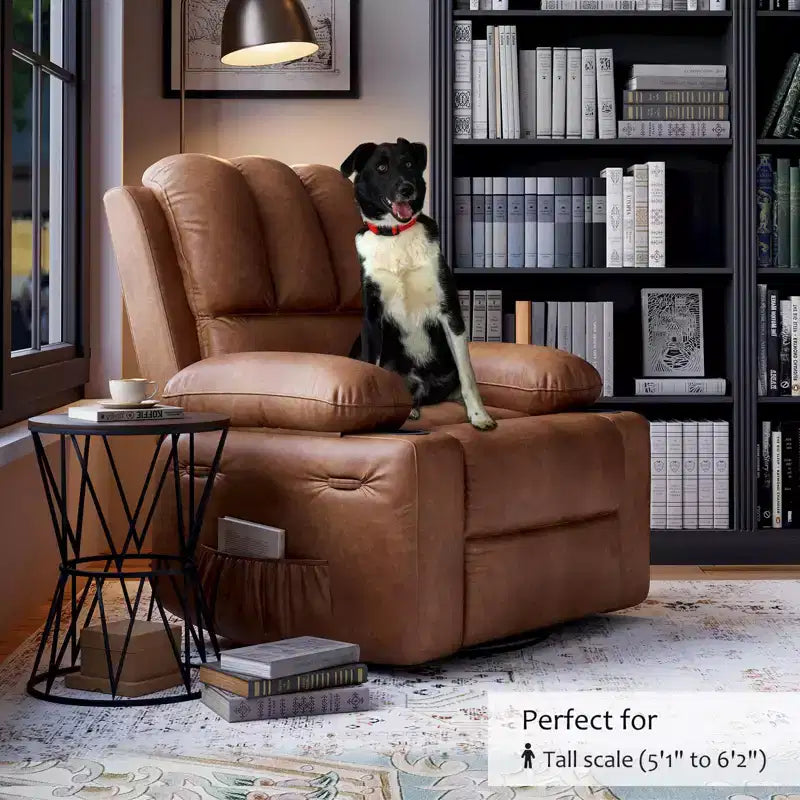 22in Rocker Swivel Recliner Chair, PU Leather Lazy Recliner W/ 1.5X Sponge, Cup Holder & Side Pockets, 360 Swivel for Living Room, Bedroom, Nursery