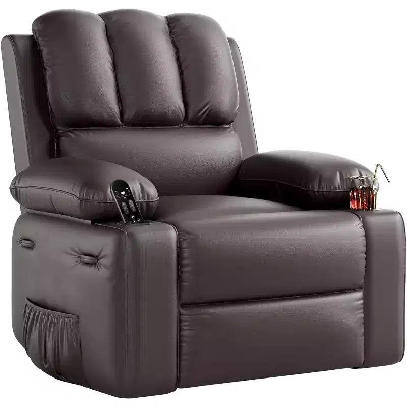 22in Rocker Swivel Recliner Chair, PU Leather Lazy Recliner W/ 1.5X Sponge, Cup Holder & Side Pockets, 360 Swivel for Living Room, Bedroom, Nursery