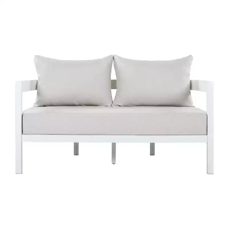 Christopher Knight Home Althea - Set de conversación curvo moderno de 5 piezas para exteriores de aluminio con mesa de centro de vidrio