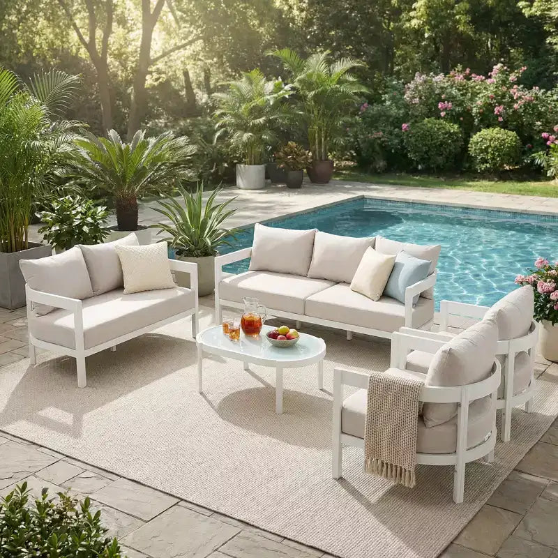 Christopher Knight Home Althea, ensemble de conversation moderne incurvé de 5 pièces en aluminium pour l'extérieur avec table basse en verre