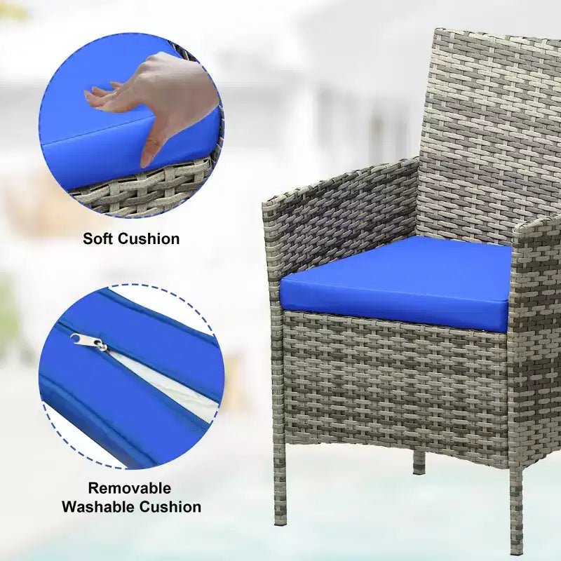Ensemble de patio 3 pièces, salon de jardin en rotin PE avec 2 chaises et 1 table basse, mobilier d'extérieur pour patio, porche, balcon, bistrot