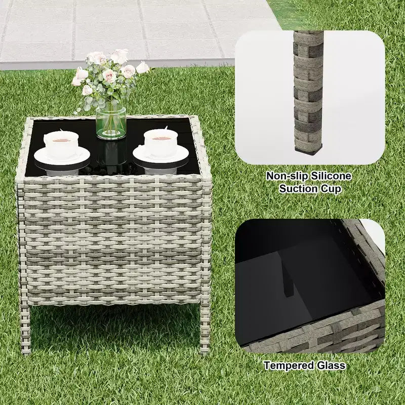 Ensemble de patio 3 pièces, salon de jardin en rotin PE avec 2 chaises et 1 table basse, mobilier d'extérieur pour patio, porche, balcon, bistrot