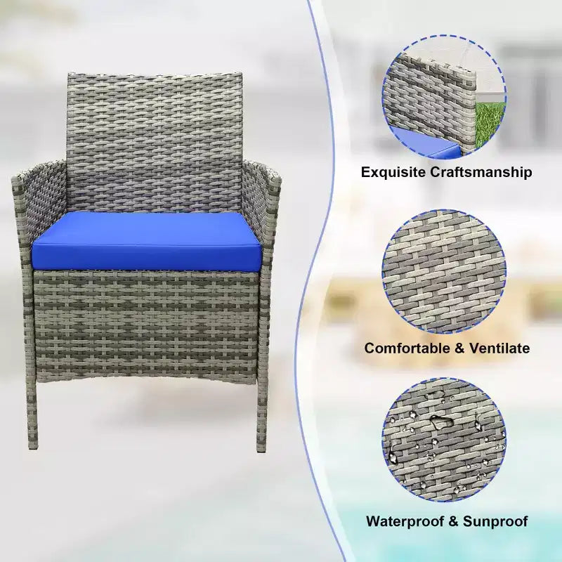 Ensemble de patio 3 pièces, salon de jardin en rotin PE avec 2 chaises et 1 table basse, mobilier d'extérieur pour patio, porche, balcon, bistrot