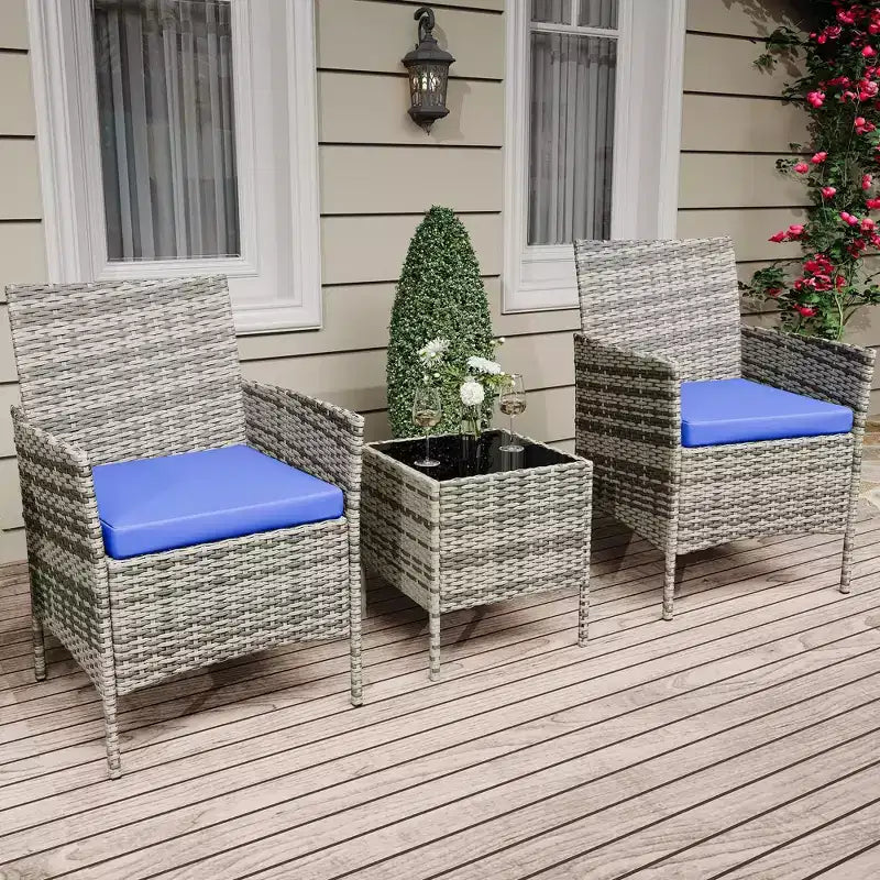 Ensemble de patio 3 pièces, salon de jardin en rotin PE avec 2 chaises et 1 table basse, mobilier d'extérieur pour patio, porche, balcon, bistrot