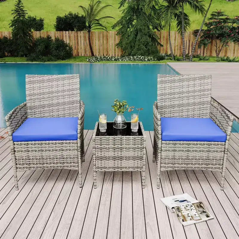 Ensemble de patio 3 pièces, salon de jardin en rotin PE avec 2 chaises et 1 table basse, mobilier d'extérieur pour patio, porche, balcon, bistrot