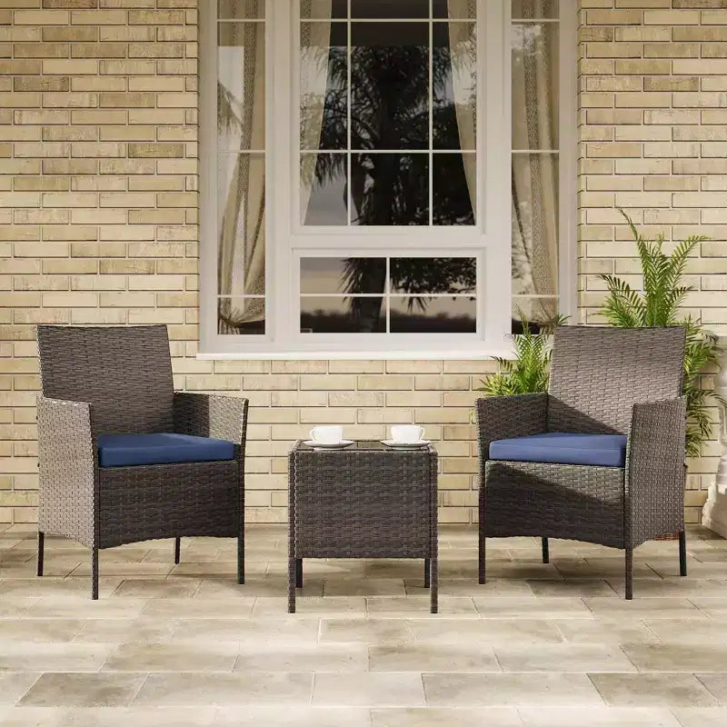Ensemble de patio 3 pièces, salon de jardin en rotin PE avec 2 chaises et 1 table basse, mobilier d'extérieur pour patio, porche, balcon, bistrot