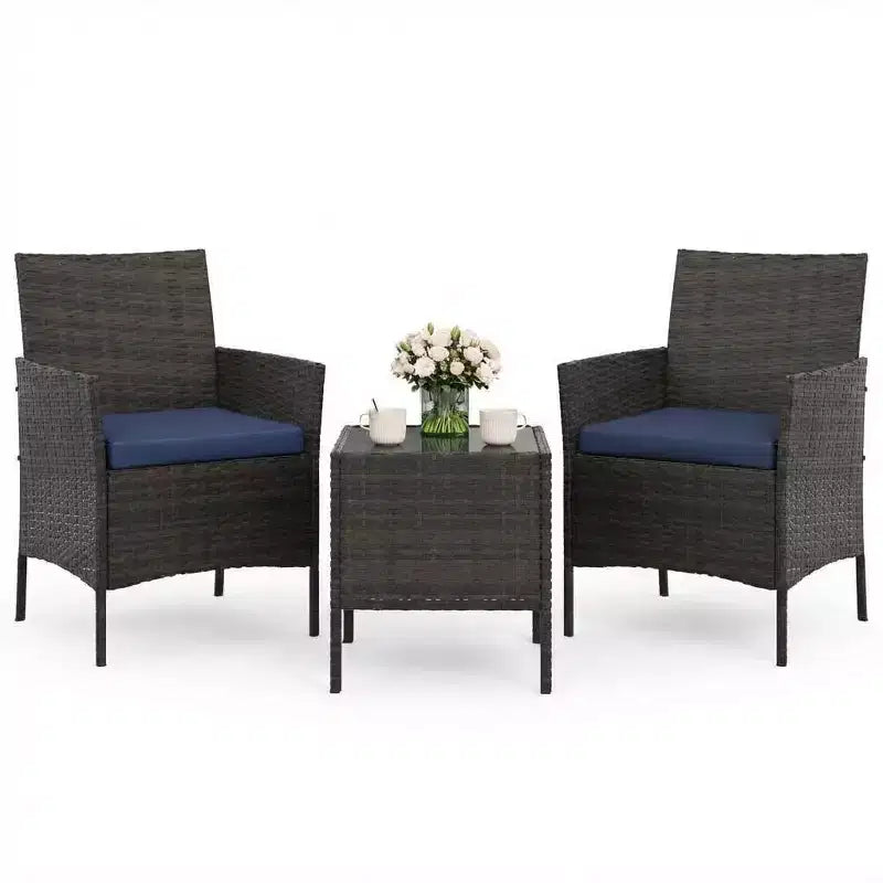 3 Piece Patio Set, PE Rattan Patio Conversation Set with 2 Chairs and 1 Coffee Table, Outdoor Patio Furniture Set for Patio Front Porch Balcony Bistro