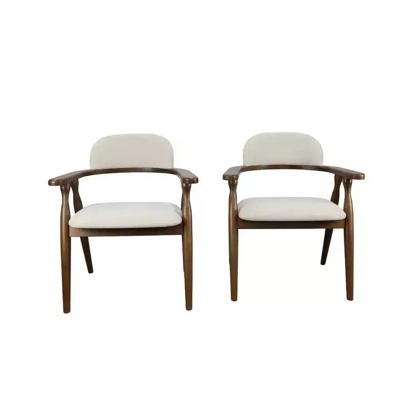 Sillas de comedor tapizadas de madera de caucho estilo casa de campo con respaldo curvo, juego de 2