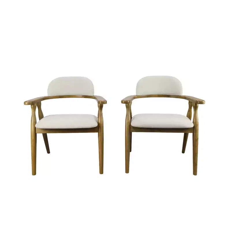 Sillas de comedor tapizadas de madera de caucho estilo casa de campo con respaldo curvo, juego de 2