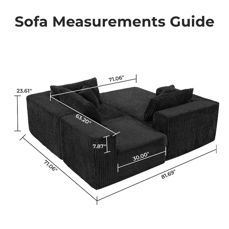 Home Imports Emporium 110 Modular Cloud Sectional Sofa with Chaise, Deep Seat L-Shaped Couch, Soft Corduroy Upholstered Frameless Sectional