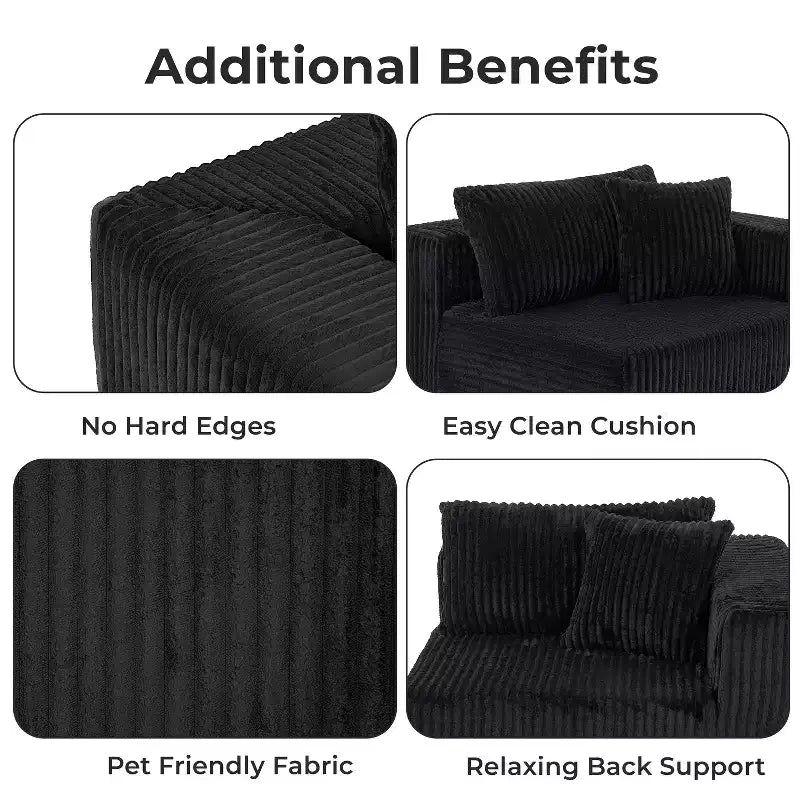 Home Imports Emporium 110 Modular Cloud Sectional Sofa with Chaise, Deep Seat L-Shaped Couch, Soft Corduroy Upholstered Frameless Sectional