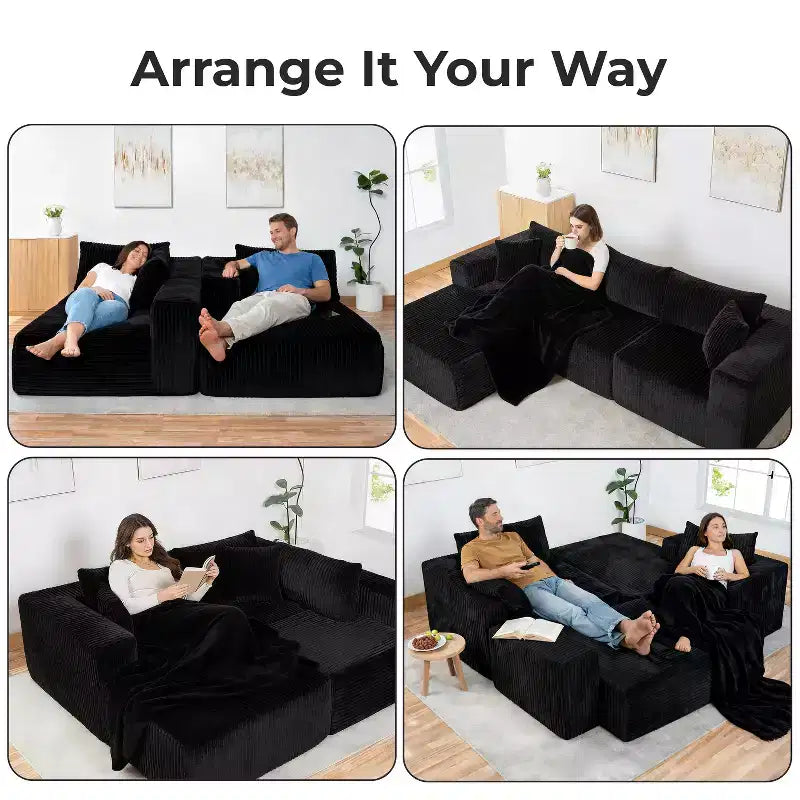 Home Imports Emporium 110 Modular Cloud Sectional Sofa with Chaise, Deep Seat L-Shaped Couch, Soft Corduroy Upholstered Frameless Sectional