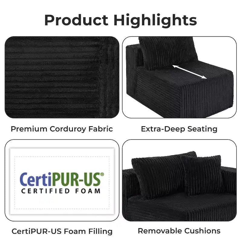 Home Imports Emporium 110 Modular Cloud Sectional Sofa with Chaise, Deep Seat L-Shaped Couch, Soft Corduroy Upholstered Frameless Sectional