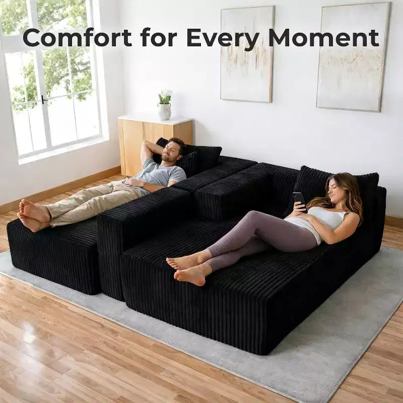 Home Imports Emporium 110 Modular Cloud Sectional Sofa with Chaise, Deep Seat L-Shaped Couch, Soft Corduroy Upholstered Frameless Sectional